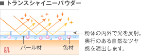 ■トランスシャイニーパウダー 粉体の内外で光を反射。奥行のある自然なツヤ感を演出します。