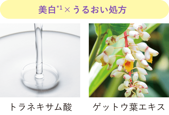 美白(*1)×うるおい処方 トラネキサム酸、ゲットウ葉エキス