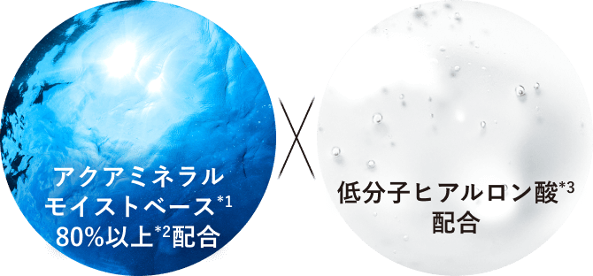 アクアミネラルモイストベース（*1）80%以上（*2）配合 低分子ヒアルロン酸（*3）配合