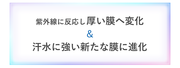 紫外線に反応し厚い膜へ変化＆汗水に強い新たな膜に進化