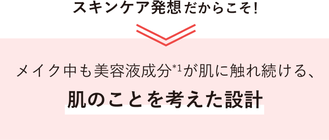 スキンケア発想だからこそメイク中も美容液成分（*1）が肌に触れ続ける、肌のことを考えた設計