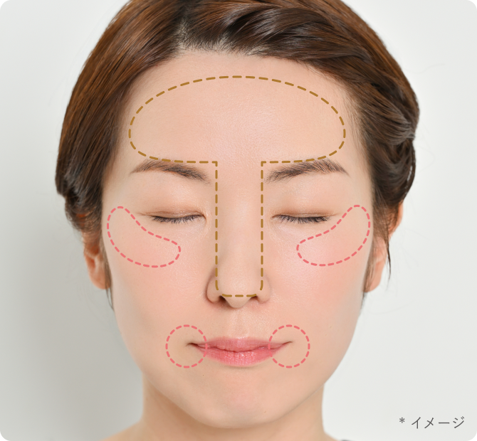 Tゾーン 皮脂によって崩れがちな部位 目元・口元 乾燥によって崩れがちな部位