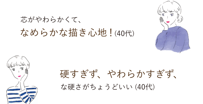 芯がやわらかくて、なめらかな描きごごち！／硬すぎず、やわらかすぎず、な硬さがちょうどいい