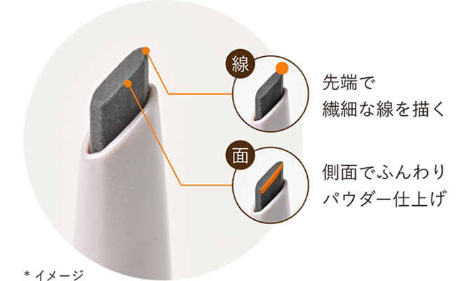 先端で繊細な線を描く／側面でふんわりパウダー仕上げ *イメージ