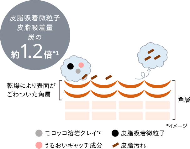 皮脂吸着微粒子 皮脂吸着量炭の約1.2倍*1