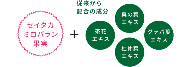 NEW セイタカミロバラン果実 ＋ 従来から配合の成分 桑の葉エキス 茶花エキス グァバ葉エキス 杜仲葉エキス